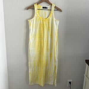 Polo Ralph Lauren Yellow Tie Dye Dress Midi Side Slit 100% Cotton XS